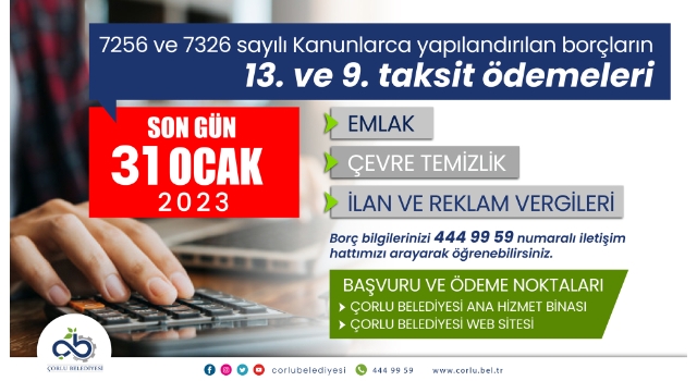 Yapılandırma Taksit Ödemelerinde Son Gün 31 Ocak