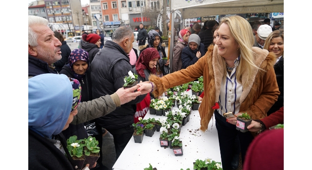 Başkan Sarıkurt Vatandaşlara Çiçek Dağıttı