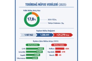 2025 yılında Tekirdağ nüfusu 1 milyon 208 bin 441 kişi